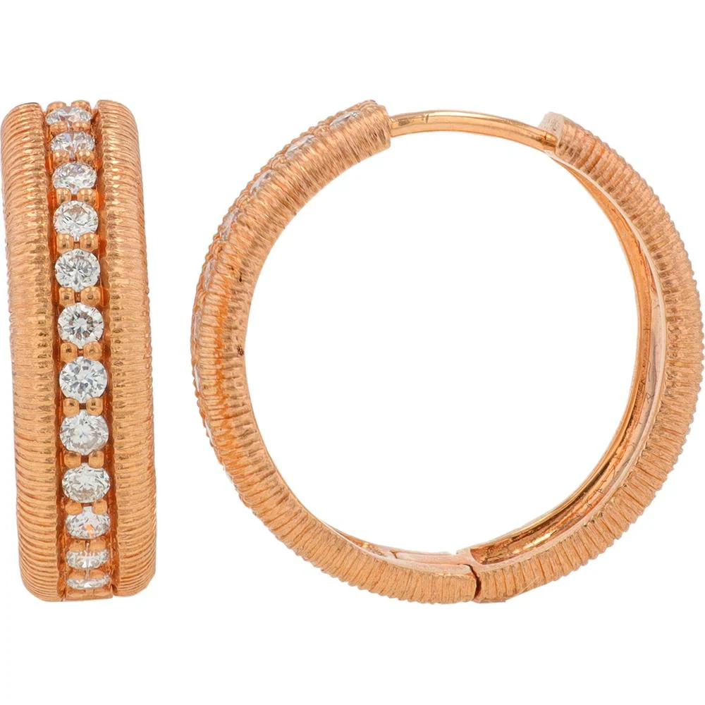 18K Rose Gold Penny Preville Medium Hoop Earrings with 0.53 Carat Total Weight Prong Set Round Diamonds