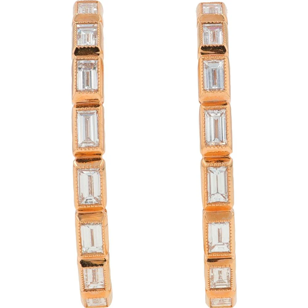 18K Rose Gold Penny Preville Medium Hoop Earrings with 1.47 Carat Total Baguette Diamonds - Image 2