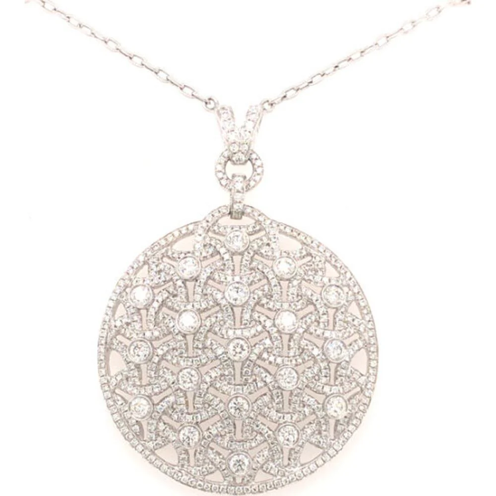 18K Rose Gold Round Openwork Diamond Pendant Necklace by Afarin