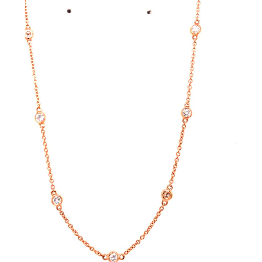 18K Rose Gold Station Necklace with Bezel-Set Round Diamonds by Afarin