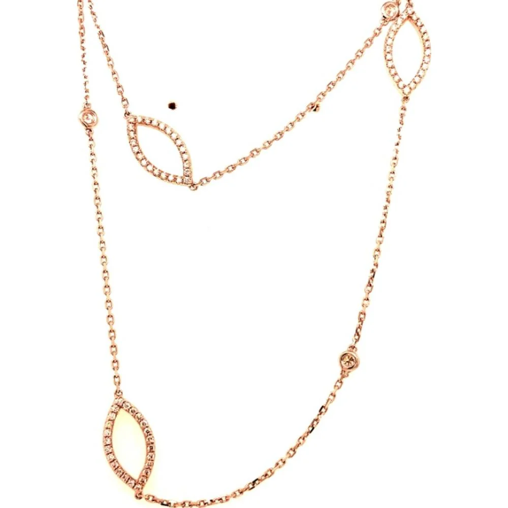18K Rose Gold Station Necklace with Marquise Motifs and Diamond Accents by Afarin
