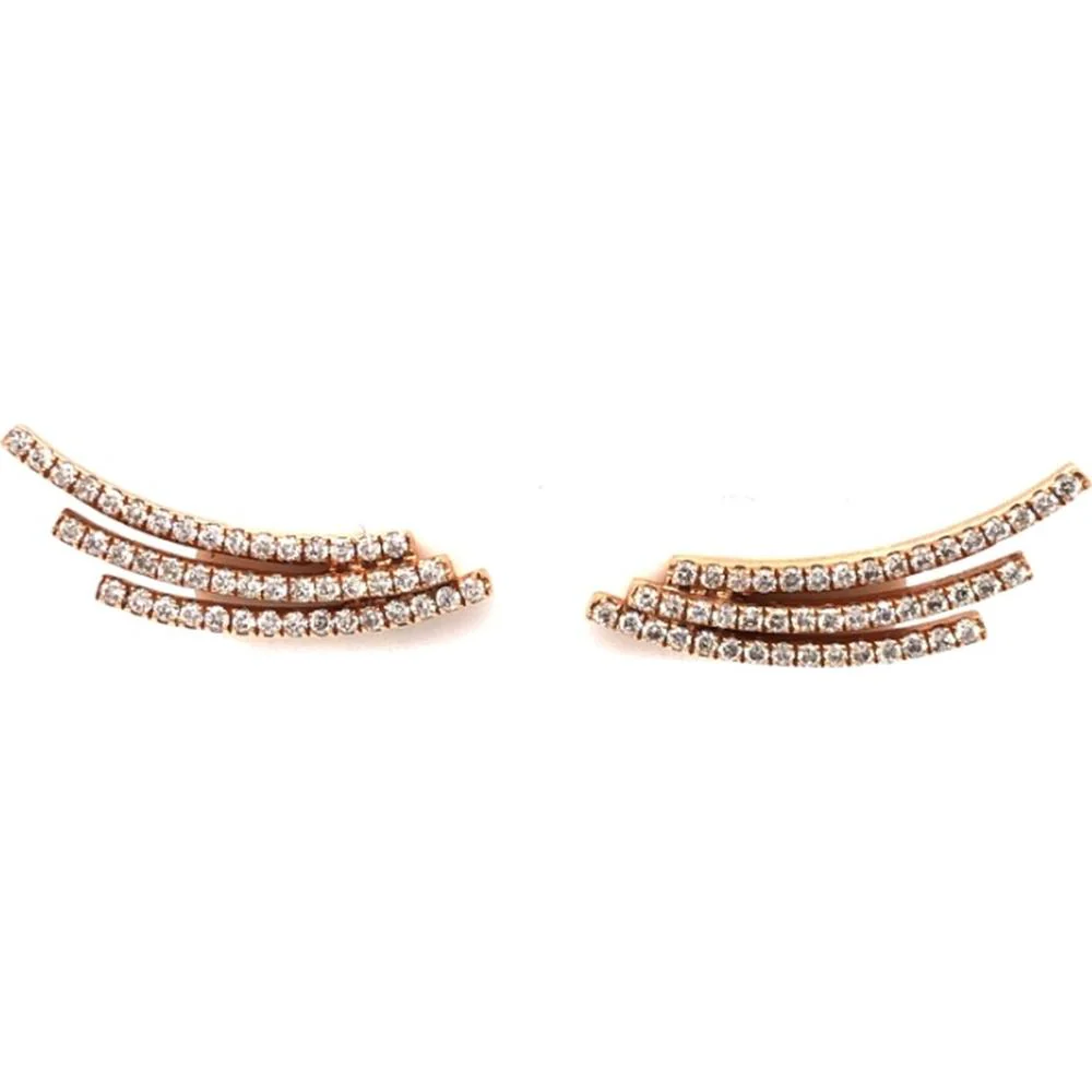 18K Rose Gold Triple-Curve Ear Climber Earrings with Round Diamonds by Afarin