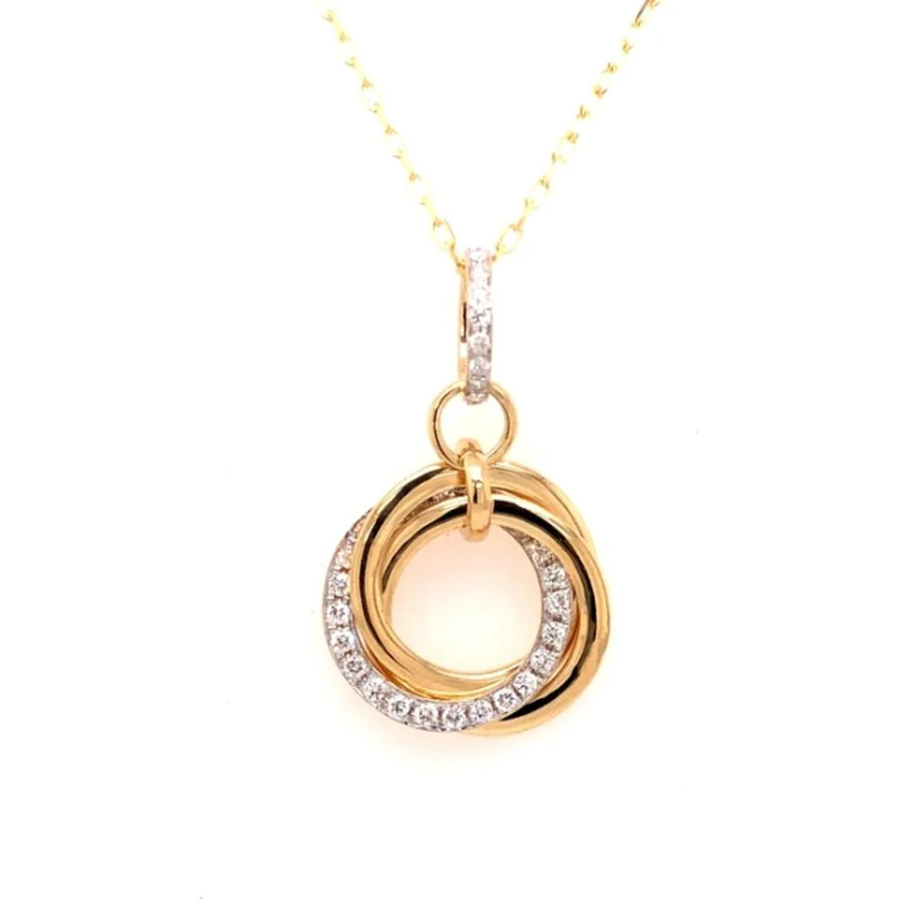 18K Tri-Color Gold Interlocking Circle Pendant Necklace with Diamond Accents by Afarin