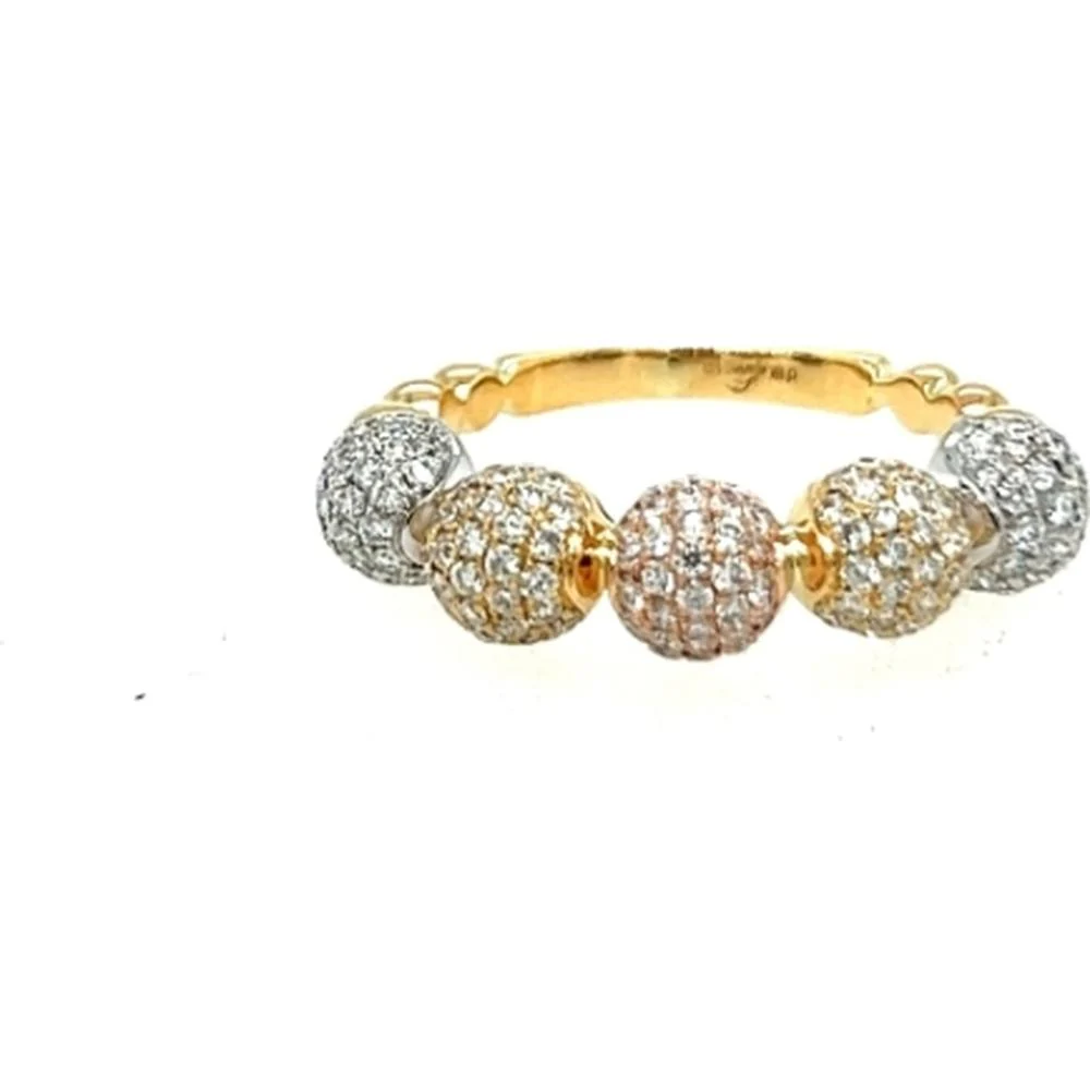 18K Tri-Tone Gold Diamond Bead Ring with Pavé Set Round Diamonds by Afarin