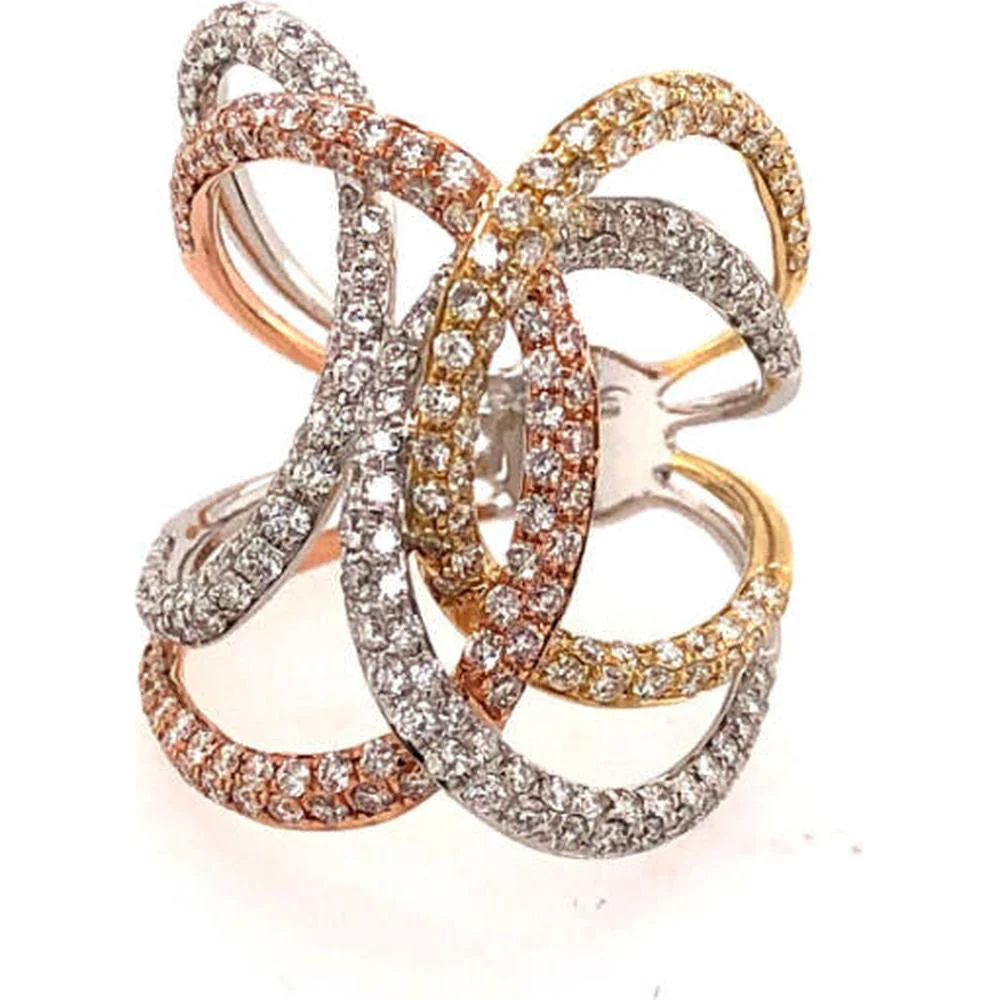 18K Tri-Tone Gold Free Form Diamond Ring with Pavé-Set Round Diamonds by Afarin