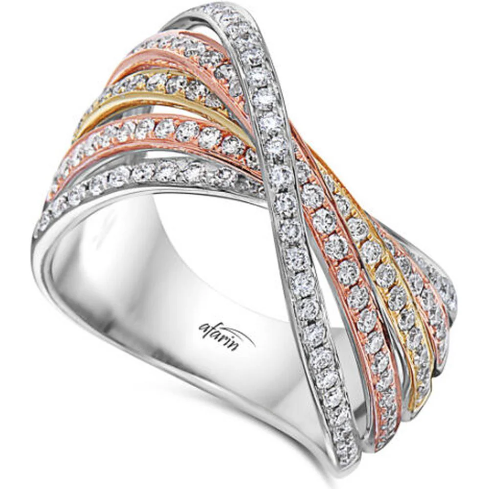 18K Tri-Tone Gold Free-Form Diamond Ring with Round Diamonds by Afarin