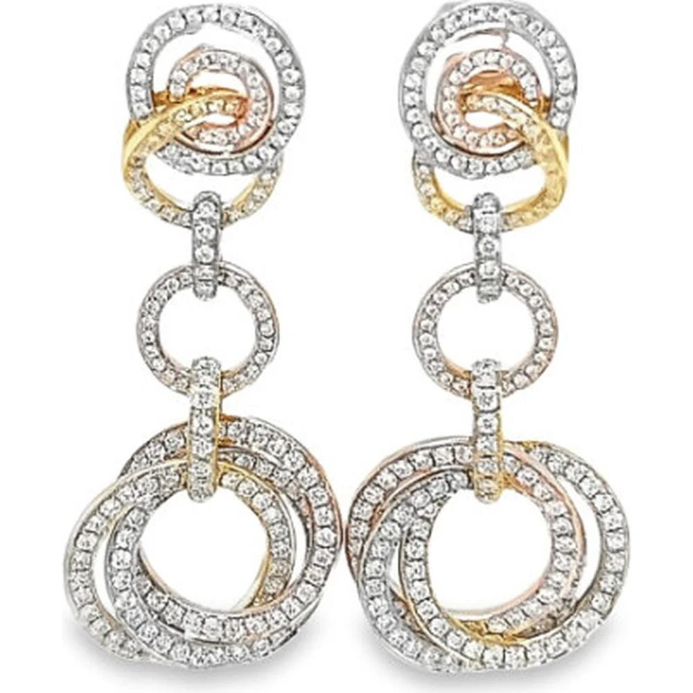 18K Tri-Tone Gold Interlocking Circle Diamond Drop Earrings by Afarin