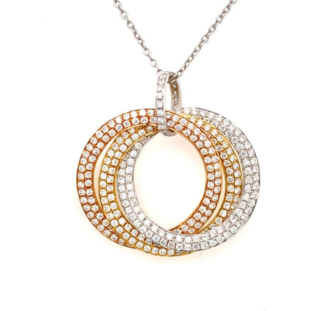 18K Tri-Tone Gold Interlocking Circle Diamond Pendant Necklace by Afarin