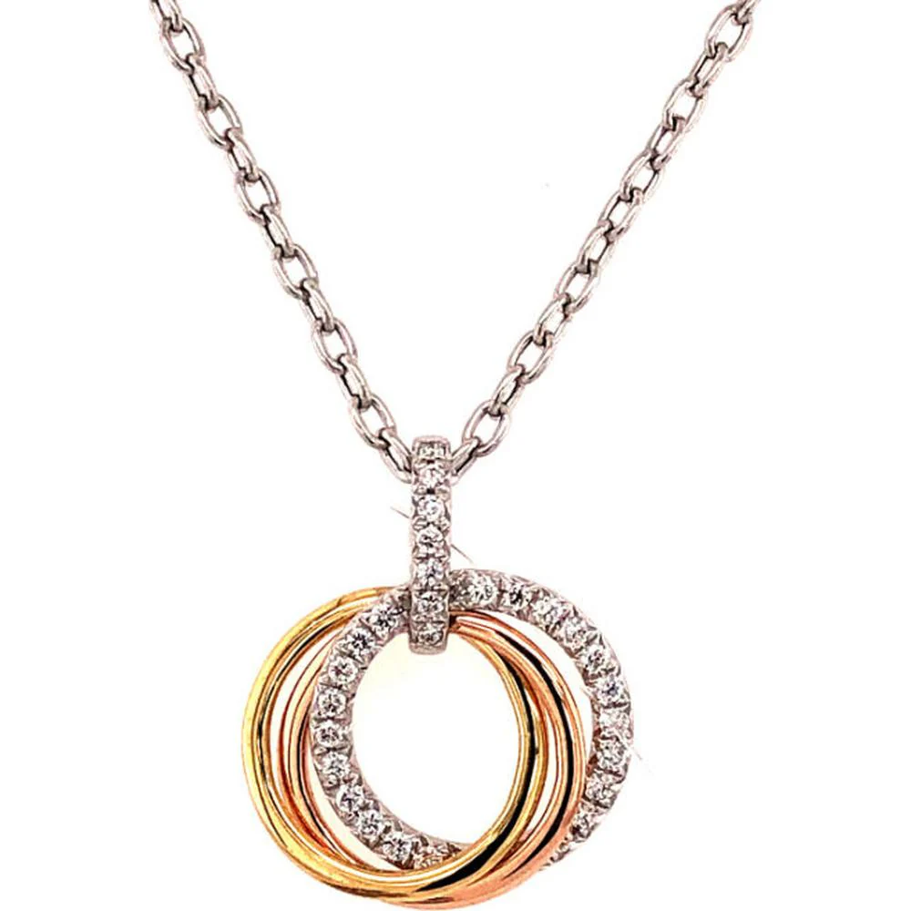 18K Tri-Tone Gold Interlocking Circle Diamond Pendant Necklace by Afarin