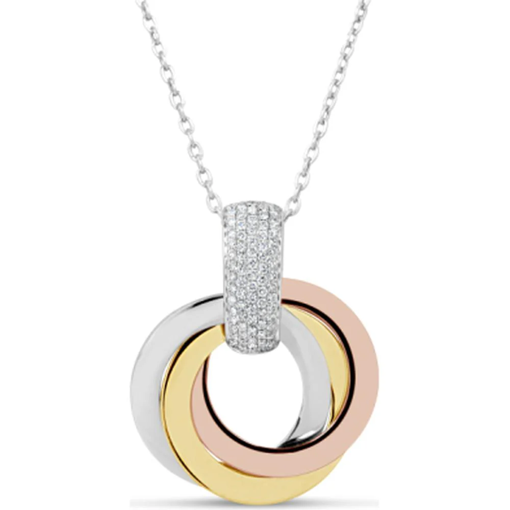 18K Tri-Tone Gold Interlocking Circle Pendant Necklace with Diamond Accented Bail by Afarin
