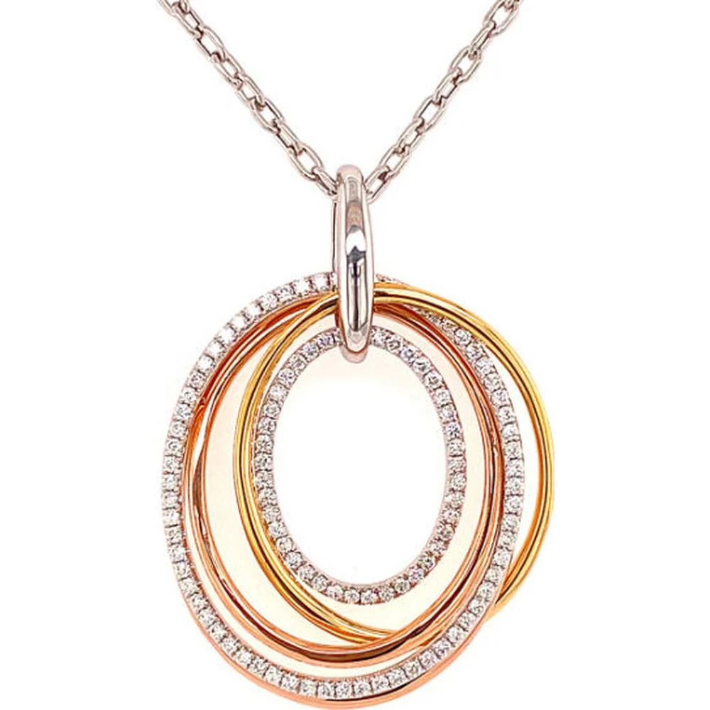 18K Tri-Tone Gold Interlocking Oval Diamond Pendant Necklace by Afarin