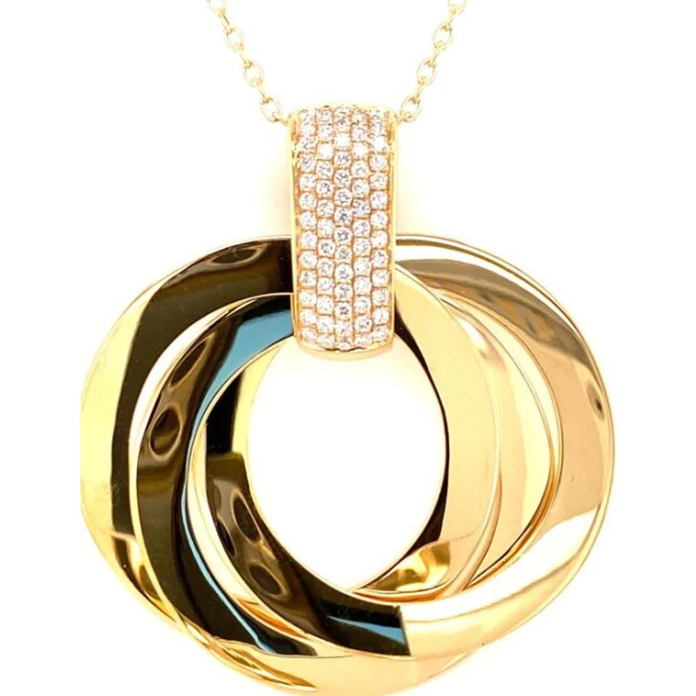 18K Tri-Tone Gold Open Circle Pendant Necklace with Round Diamond Pavé Bale by Afarin