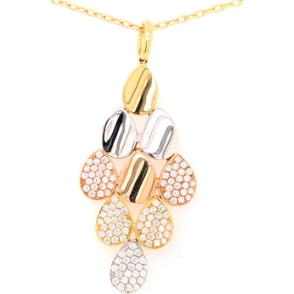 18K Tri-Tone Gold Pear Motif Pendant with Pavé Diamonds by Afarin