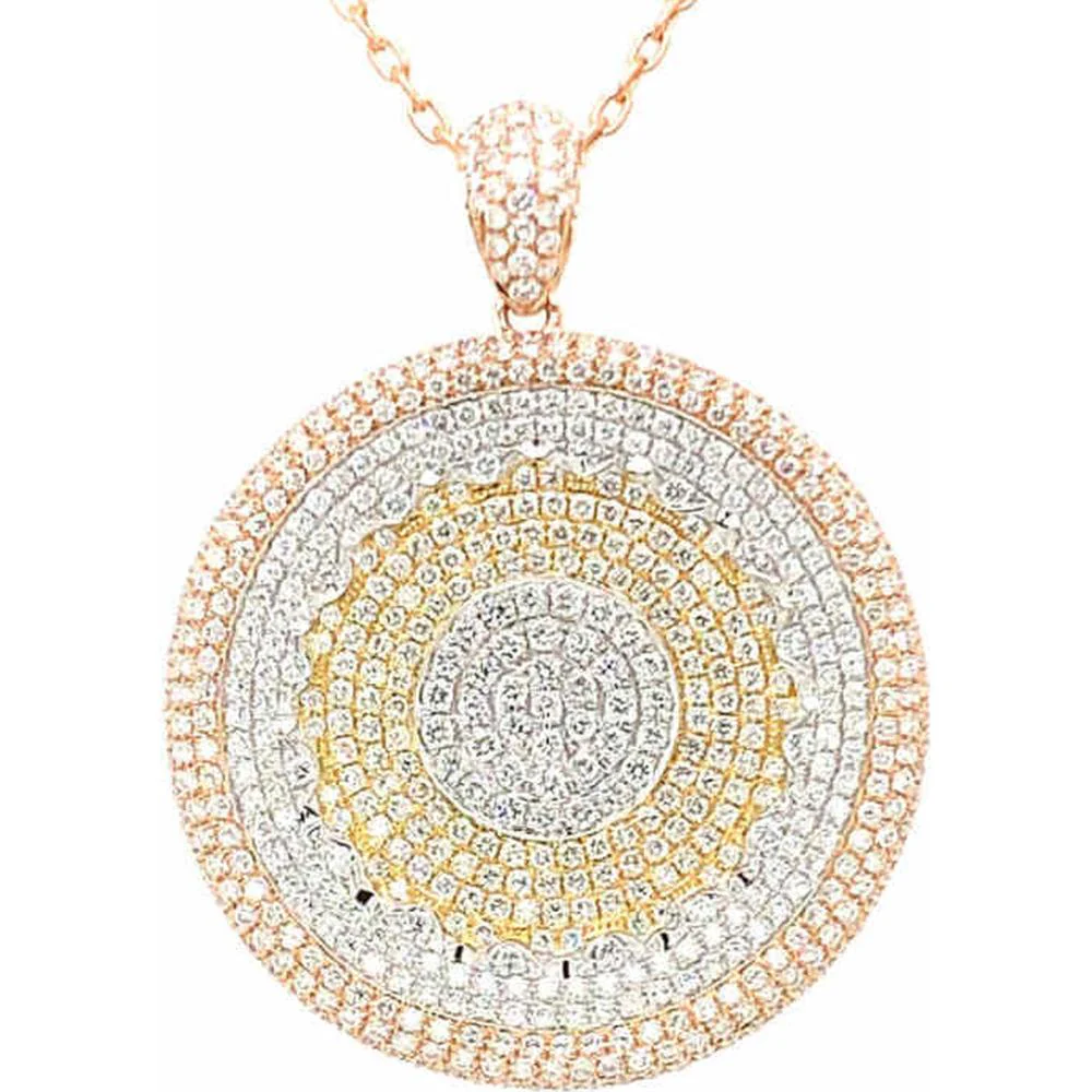 18K Tri-Tone Gold Round Pavé Diamond Statement Pendant Necklace by Afarin