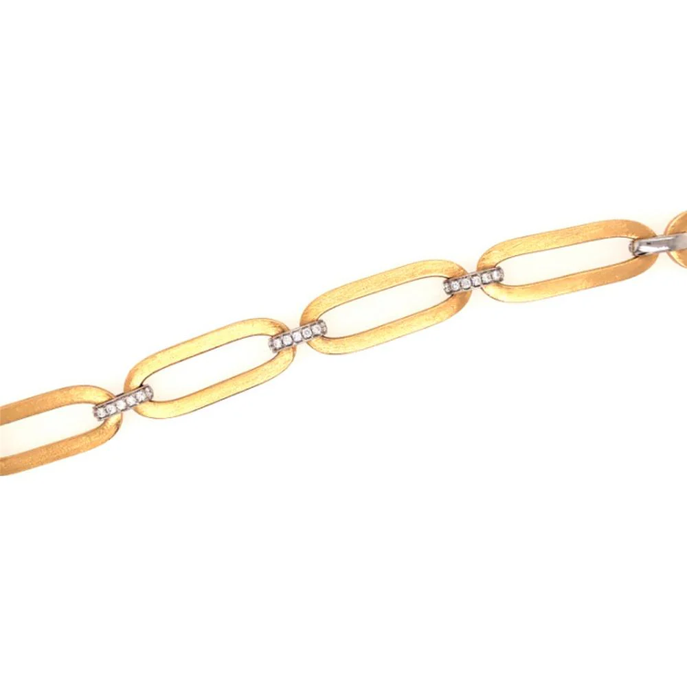 18K Two-Tone Fancy Link Bracelet with Round Diamond Accents by Afarin