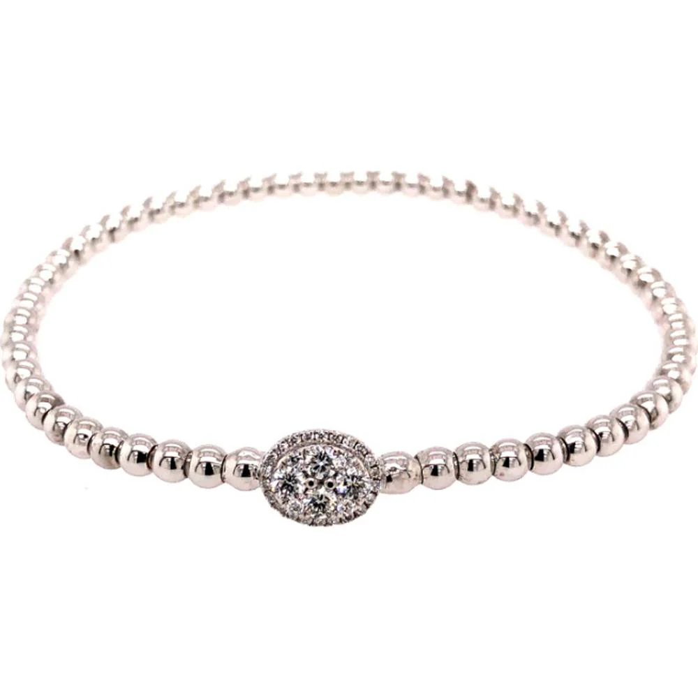 18K Two-Tone Gold Beaded Bangle Bracelet with Oval Diamond Center by Afarin