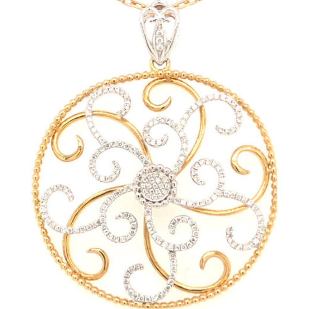 18K Two-Tone Gold Circular Pendant with Diamond Accented Scrollwork by Afarin