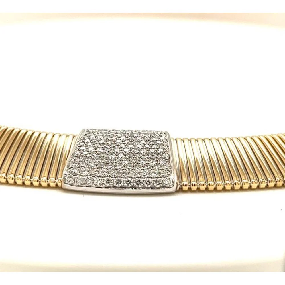 18K Two-Tone Gold Contemporary Necklace with Diamond Center Plate by Afarin