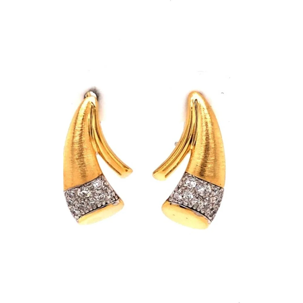 18K Two-Tone Gold Curved Huggie Earrings with Diamond Accents by Afarin