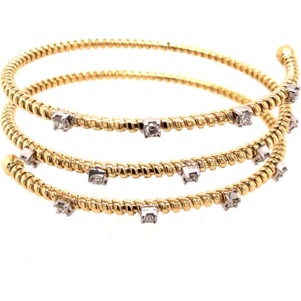 18K Two-Tone Gold Diamond Station Bangle Bracelet by Afarin