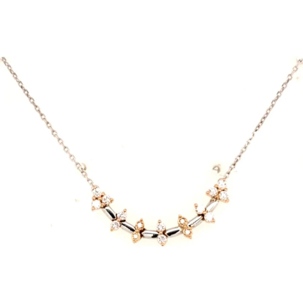 18K Two-Tone Gold Floral Diamond Necklace with Delicate Marquise-Link Center by Afarin