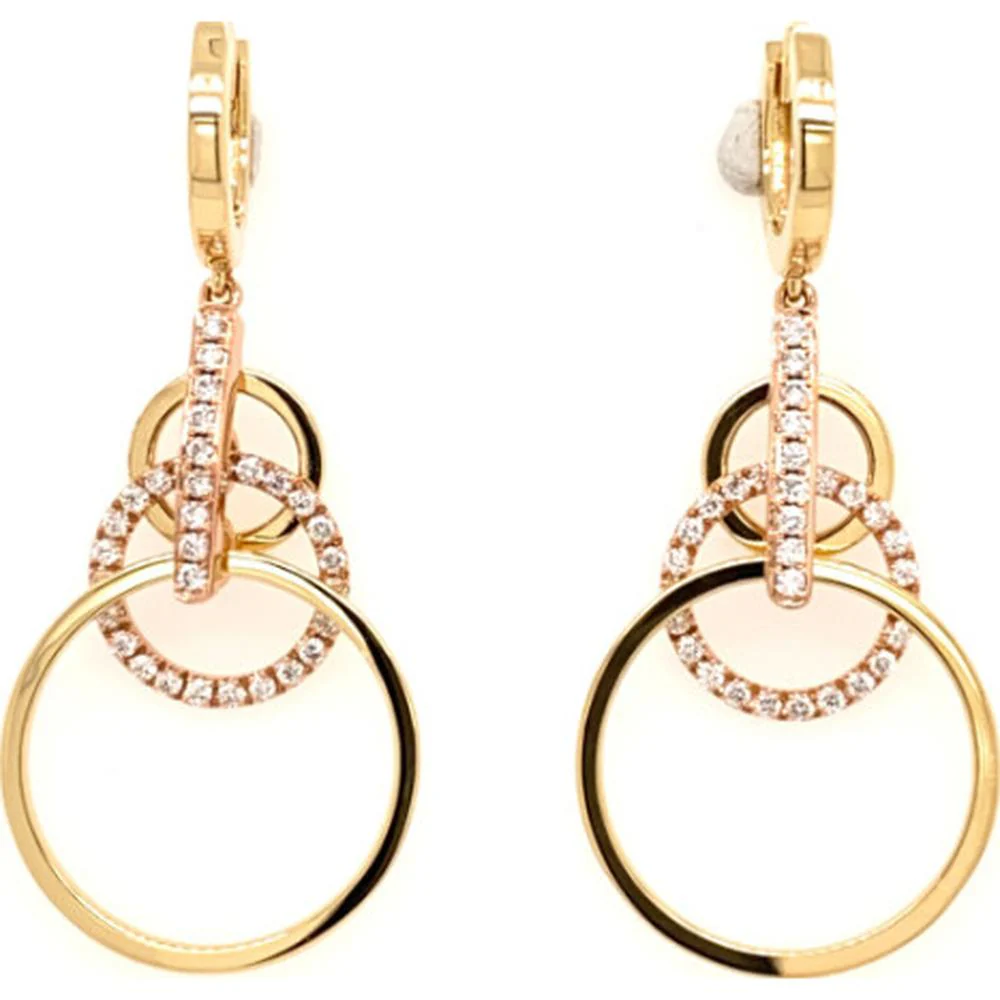 18K Two-Tone Gold Geometric Drop Earrings with Open Circle Motifs and Diamond Accents by Afarin