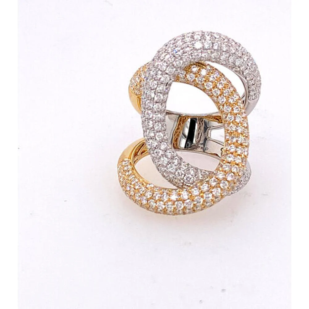 18K Two-Tone Gold Interlocking Oval Diamond Ring with Pavé Set Round Diamonds by Afarin