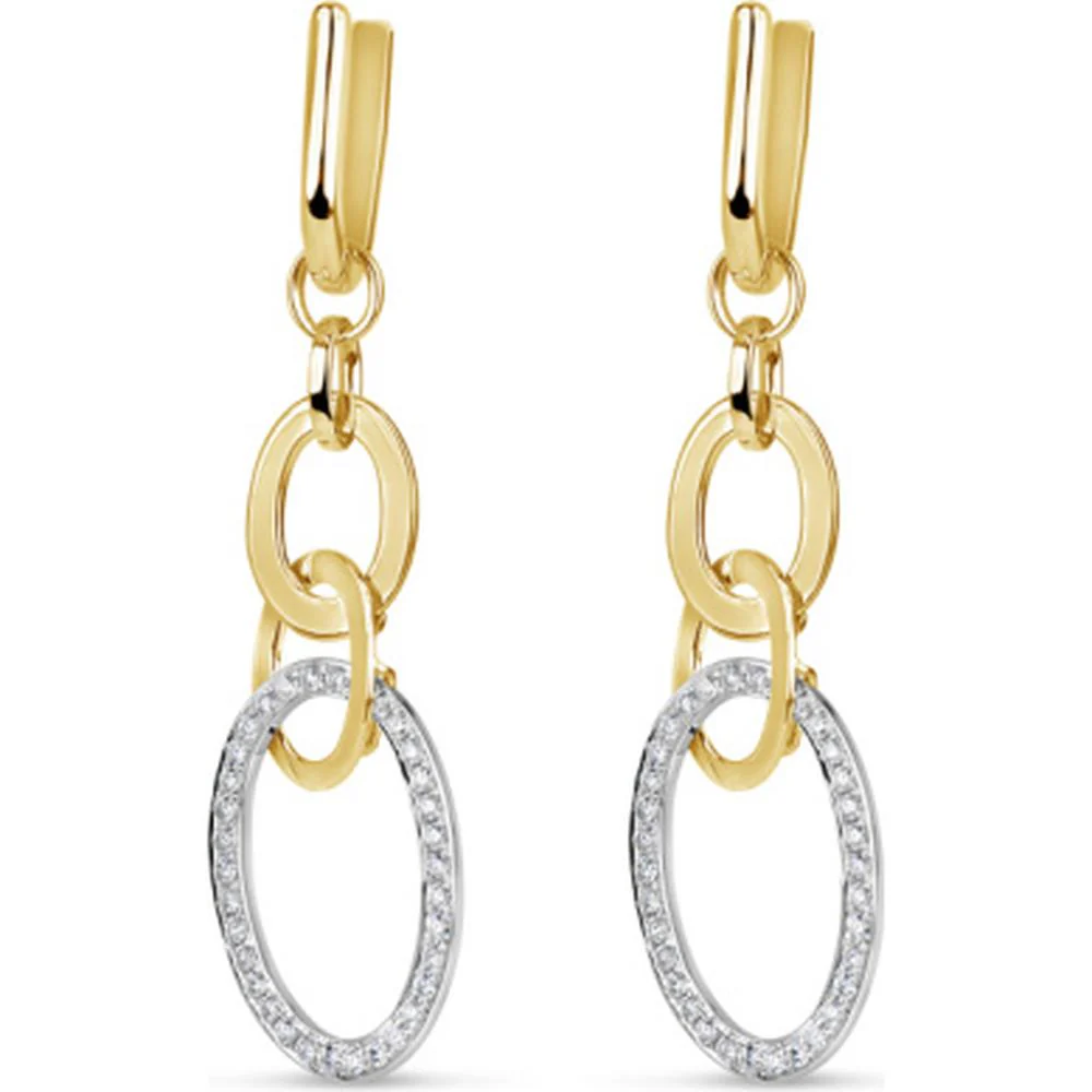 18K Two-Tone Gold Interlocking Oval Drop Earrings with Diamond-Accented White Gold Links by Afarin
