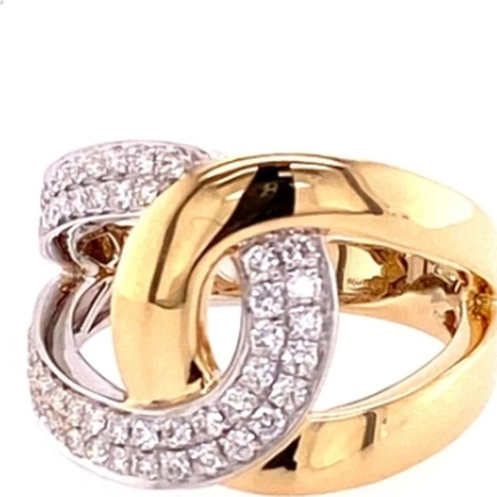 18K Two-Tone Gold Interlocking Ring with Pavé Set Round Diamonds by Afarin