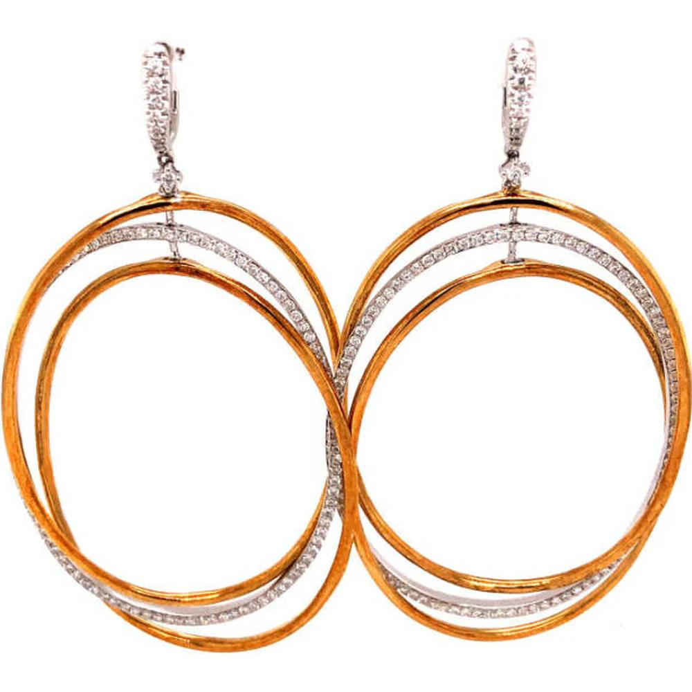 18K Two-Tone Gold Open Circle Drop Earrings with Diamond Accents by Afarin