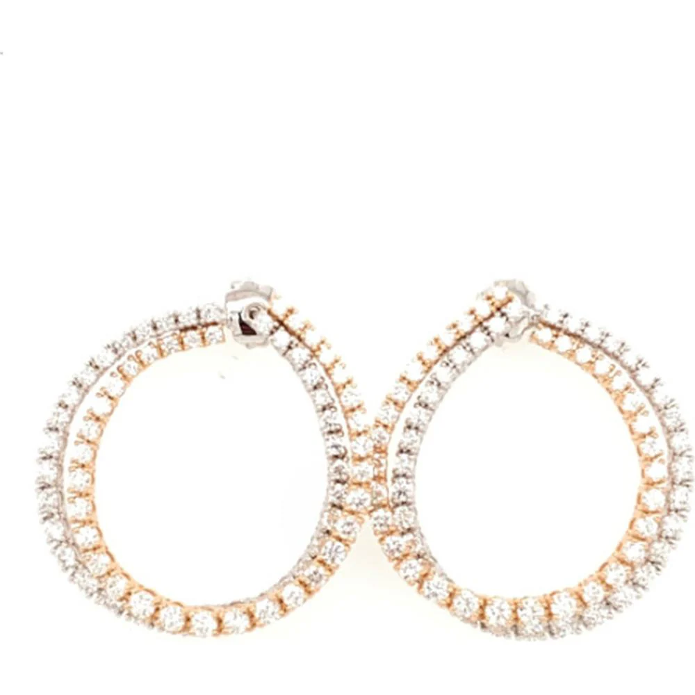 18K Two-Tone Gold Open Oval Diamond Hoop Earrings by Afarin