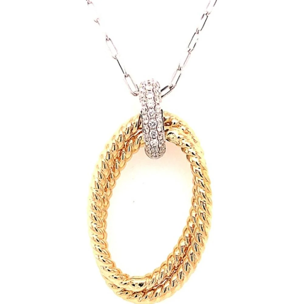 18K Two-Tone Gold Open Oval Pendant with Diamond-Set White Gold Bail by Afarin