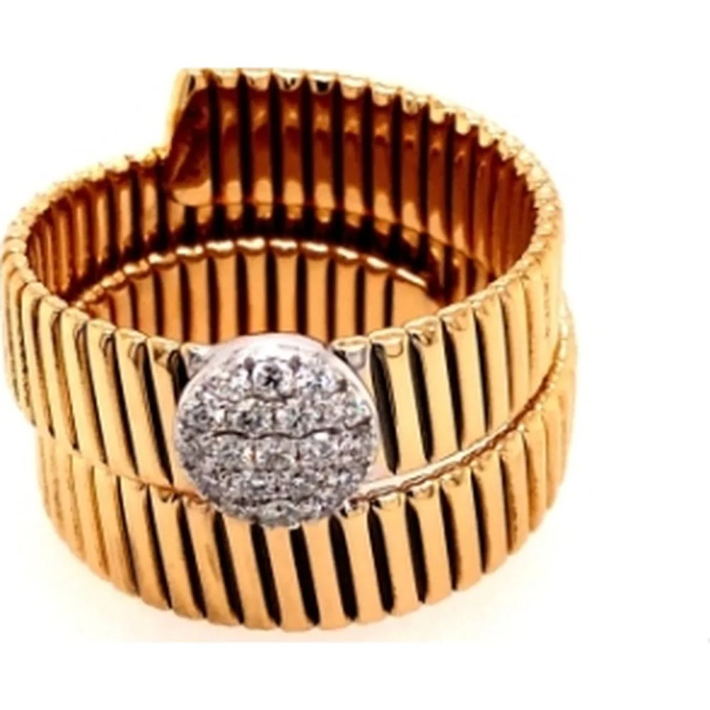 18K Two-Tone Gold Ribbed Wrap Ring with Round Diamond Center by Afarin