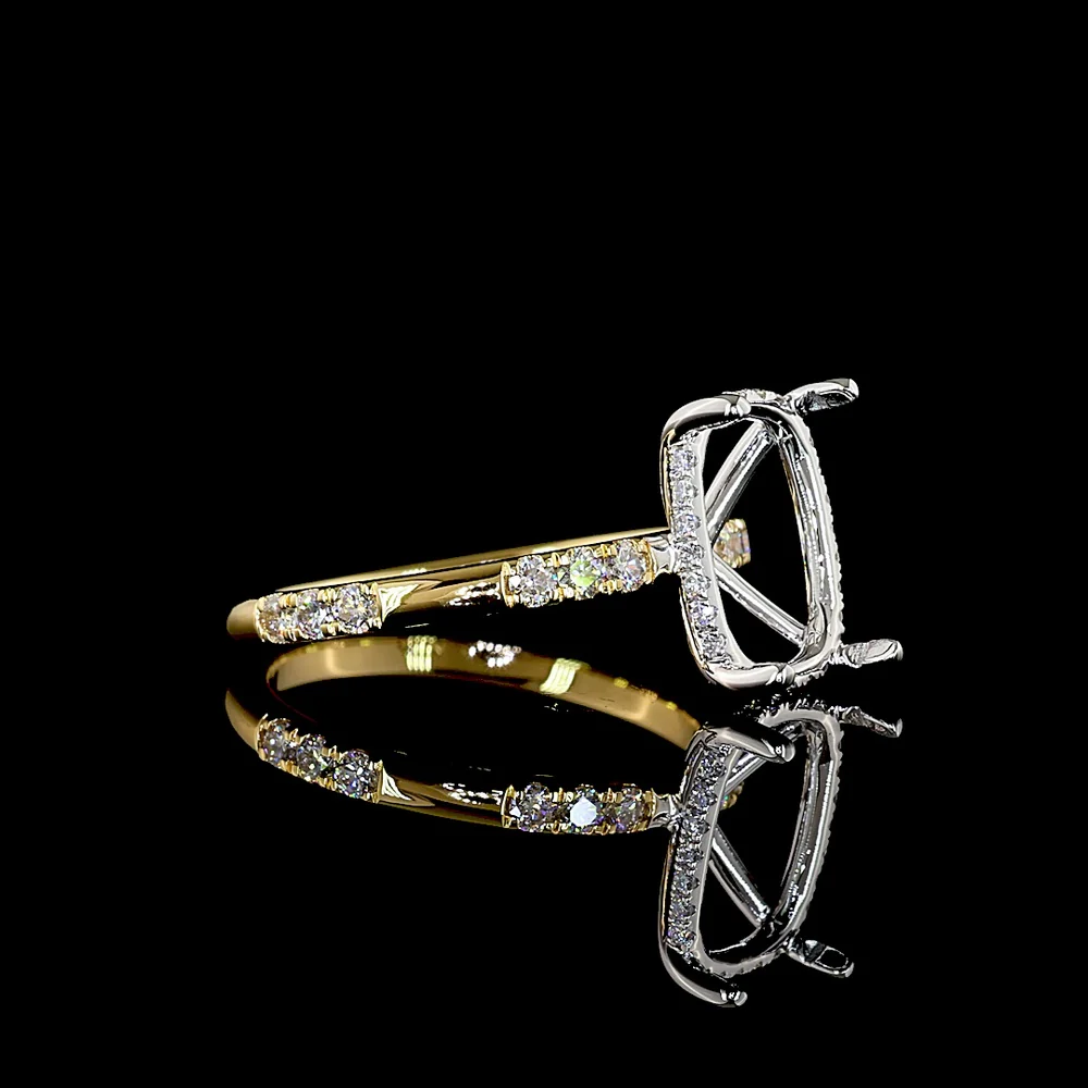 18K Two Tone Hidden Halo Ring with 4.07 Carat Antique Cushion Cut Lab Diamond and Accent Diamonds - 4.45 Total Carat Weight - Covaloro Fine Jewelry - Image 2