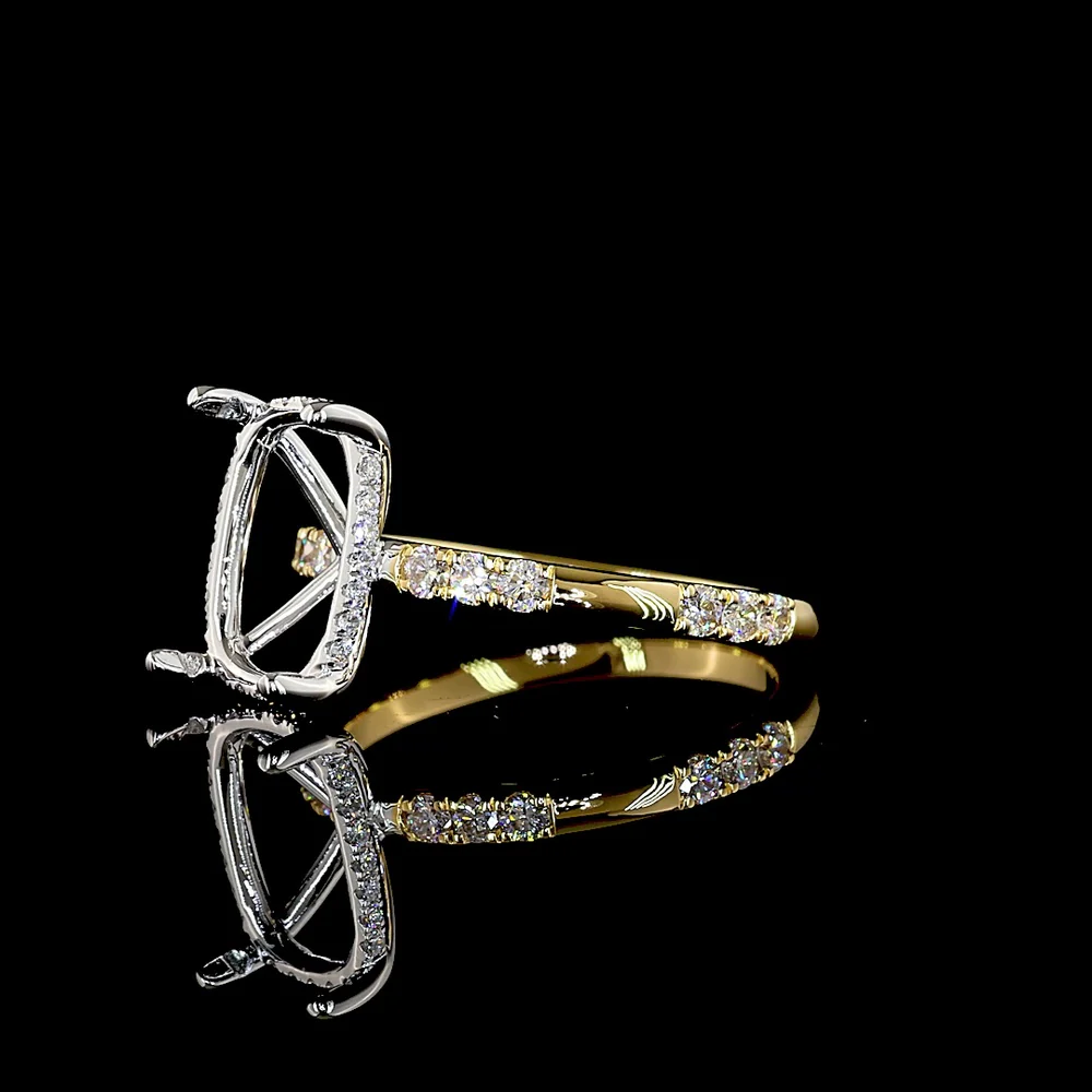18K Two Tone Hidden Halo Ring with 4.07 Carat Antique Cushion Cut Lab Diamond and Accent Diamonds - 4.45 Total Carat Weight - Covaloro Fine Jewelry - Image 3