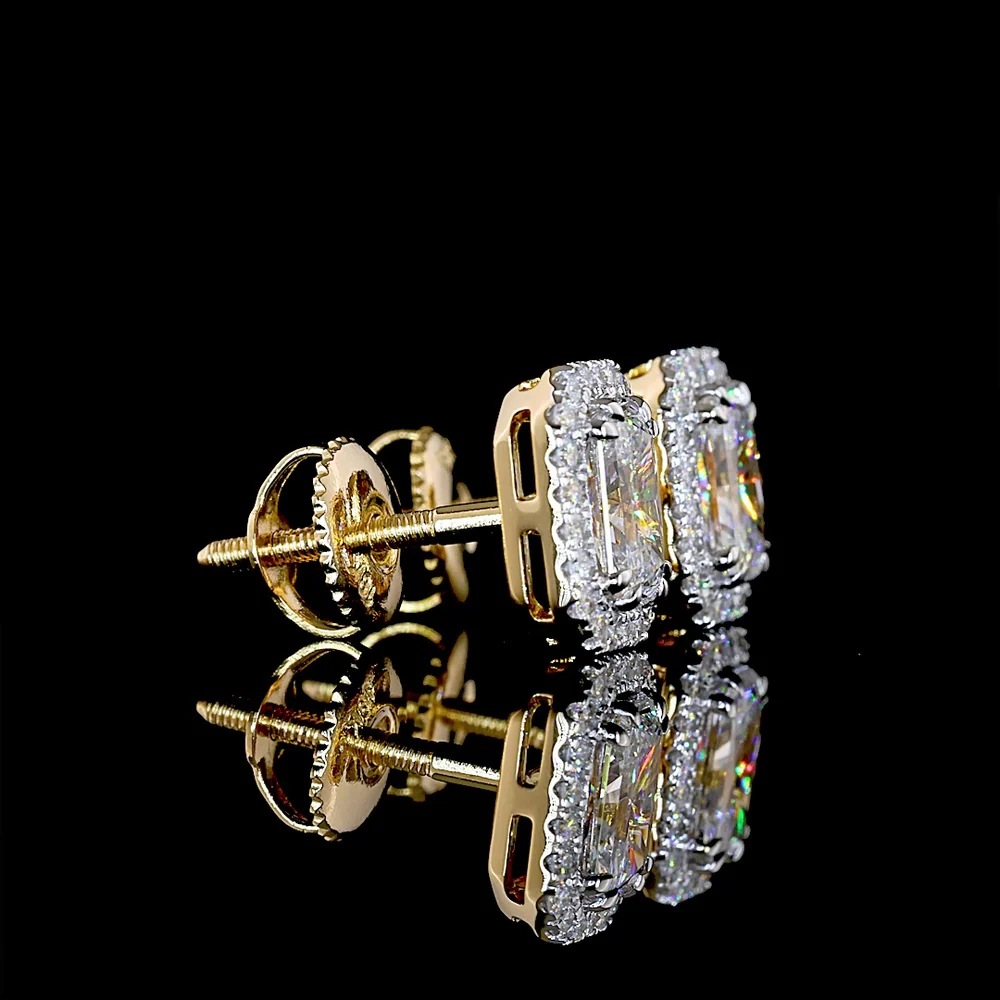 18K Two Tone Radiant Cut Lab Diamond Halo Stud Earrings with E VS Clarity - 1.31 Carat Total Diamond Weight - Covaloro Fine Jewelry - Image 2