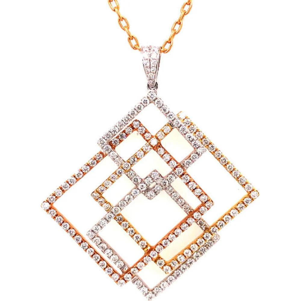 18K Two-Tone Yellow and White Gold Geometric Openwork Diamond Pendant Necklace by Afarin