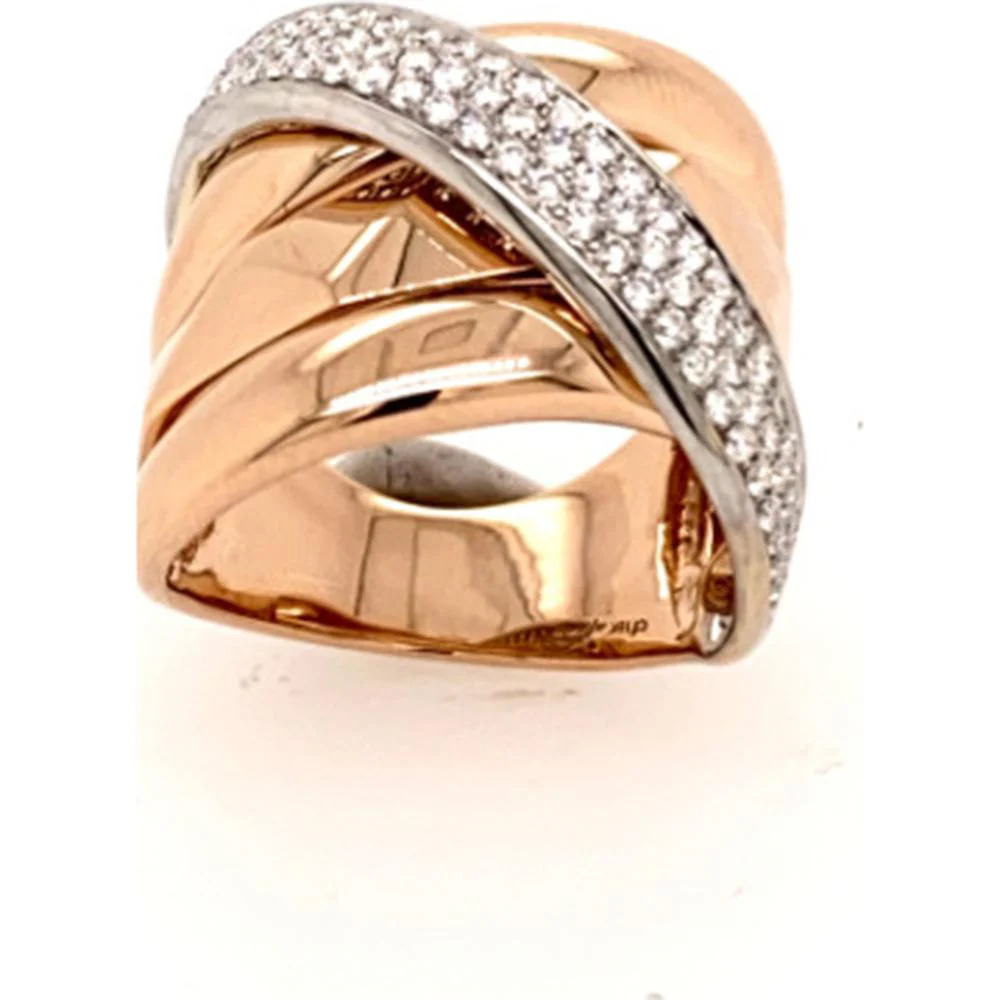 18K White and Rose Gold Contemporary Crossover Ring with Round Diamond Accents by Afarin