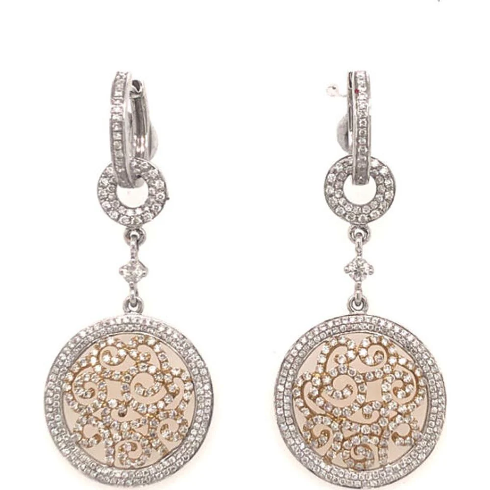 18K White and Rose Gold Diamond Openwork Drop Earrings by Afarin
