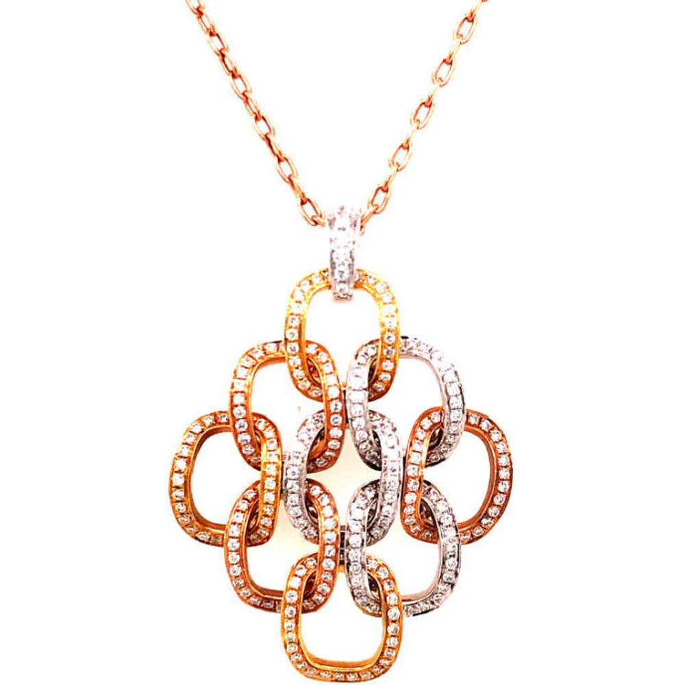 18K White and Rose Gold Interlocking Link Diamond Pendant Necklace by Afarin