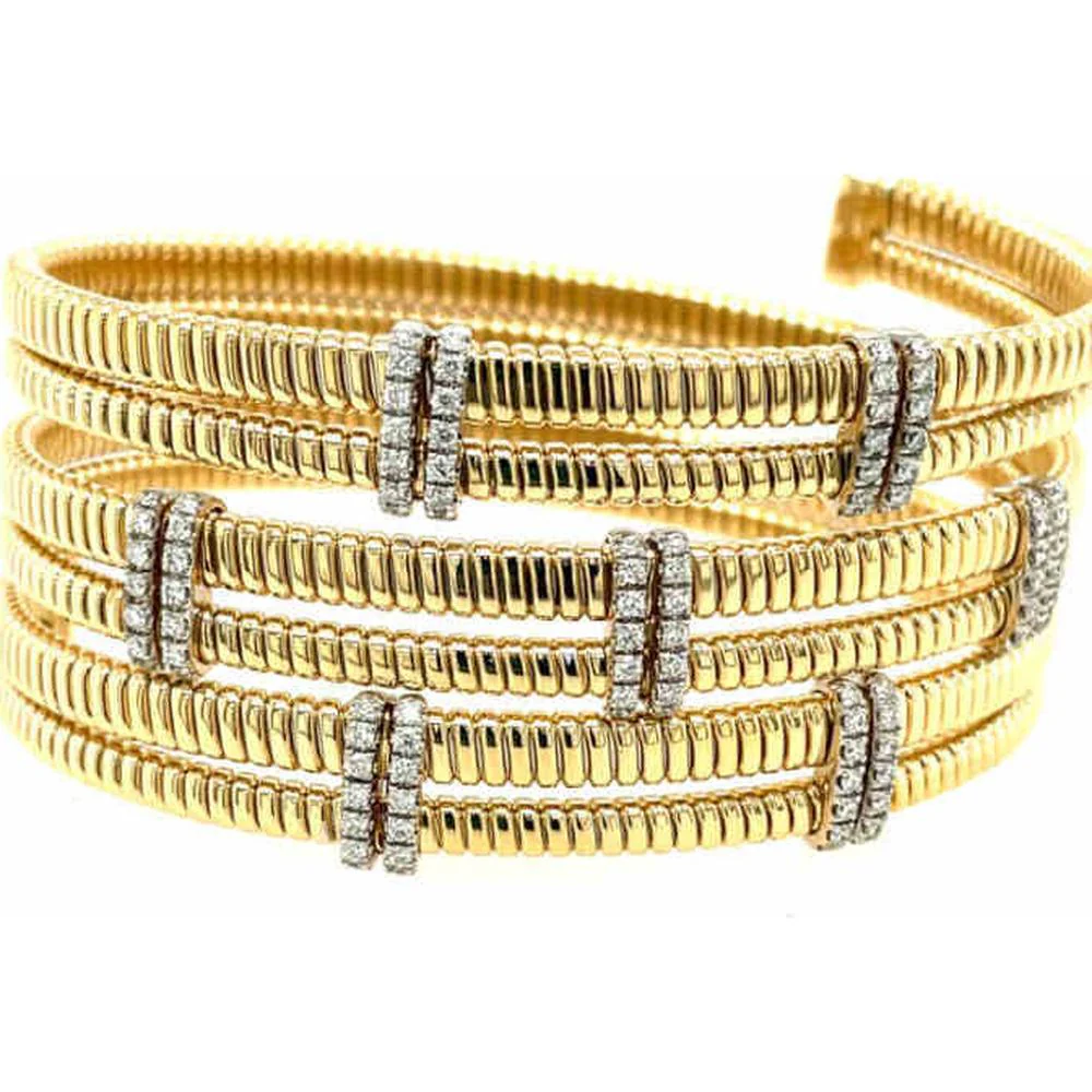 18K White and Yellow Gold Diamond Station Cuff Bangle by Afarin