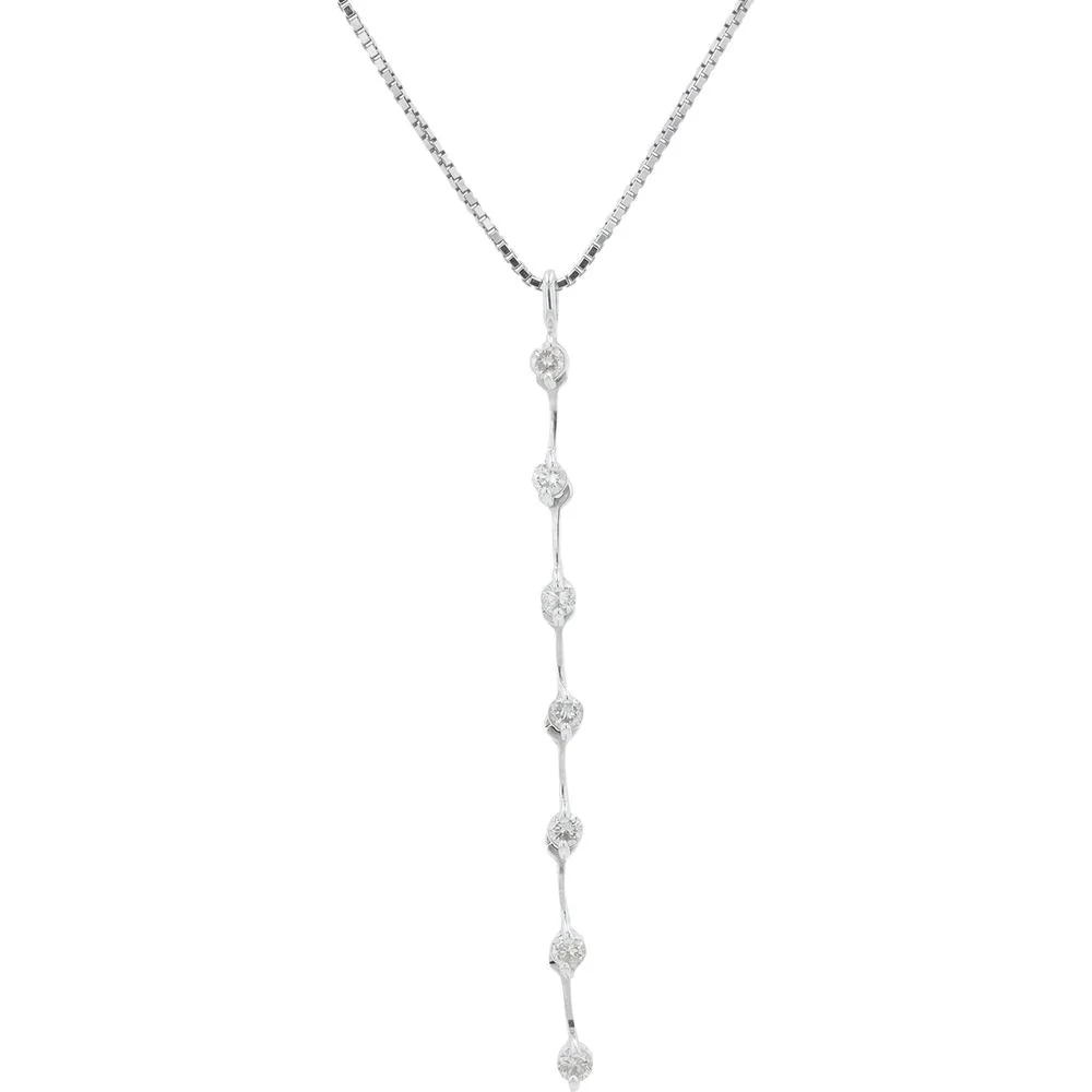 18K White Gold 0.30 Carat Total Weight Diamond Necklace with Seven Prong Set Round Diamonds