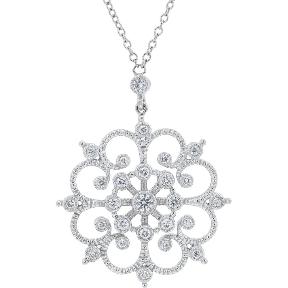 18K White Gold 0.50 Carat Total Weight Round Diamond Floral Motif Necklace