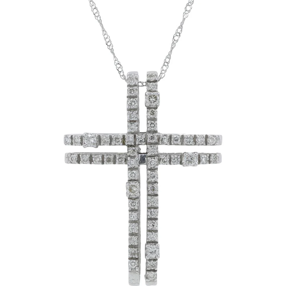 18K White Gold 0.52 Carat Total Weight Diamond Geometric Cross Necklace