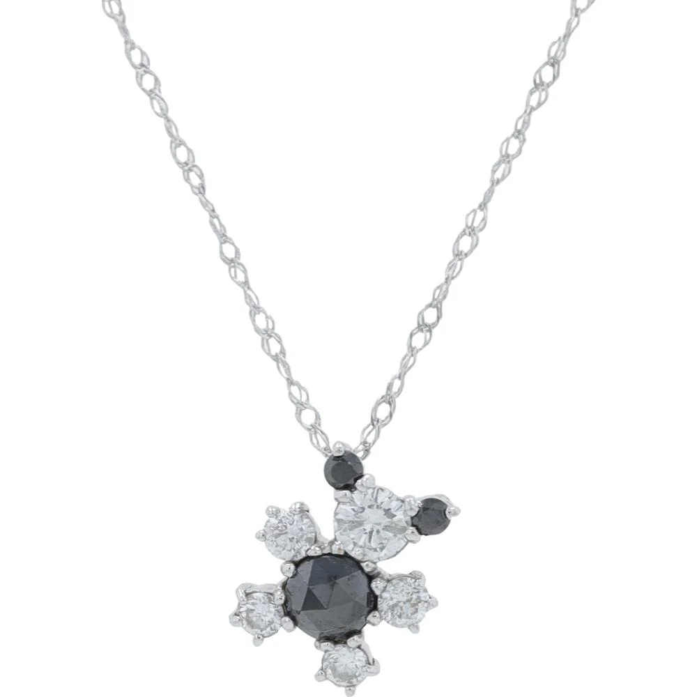 18K White Gold 0.58 Carat Total Weight Diamond Bear Pendant - Black and White Diamond Cluster