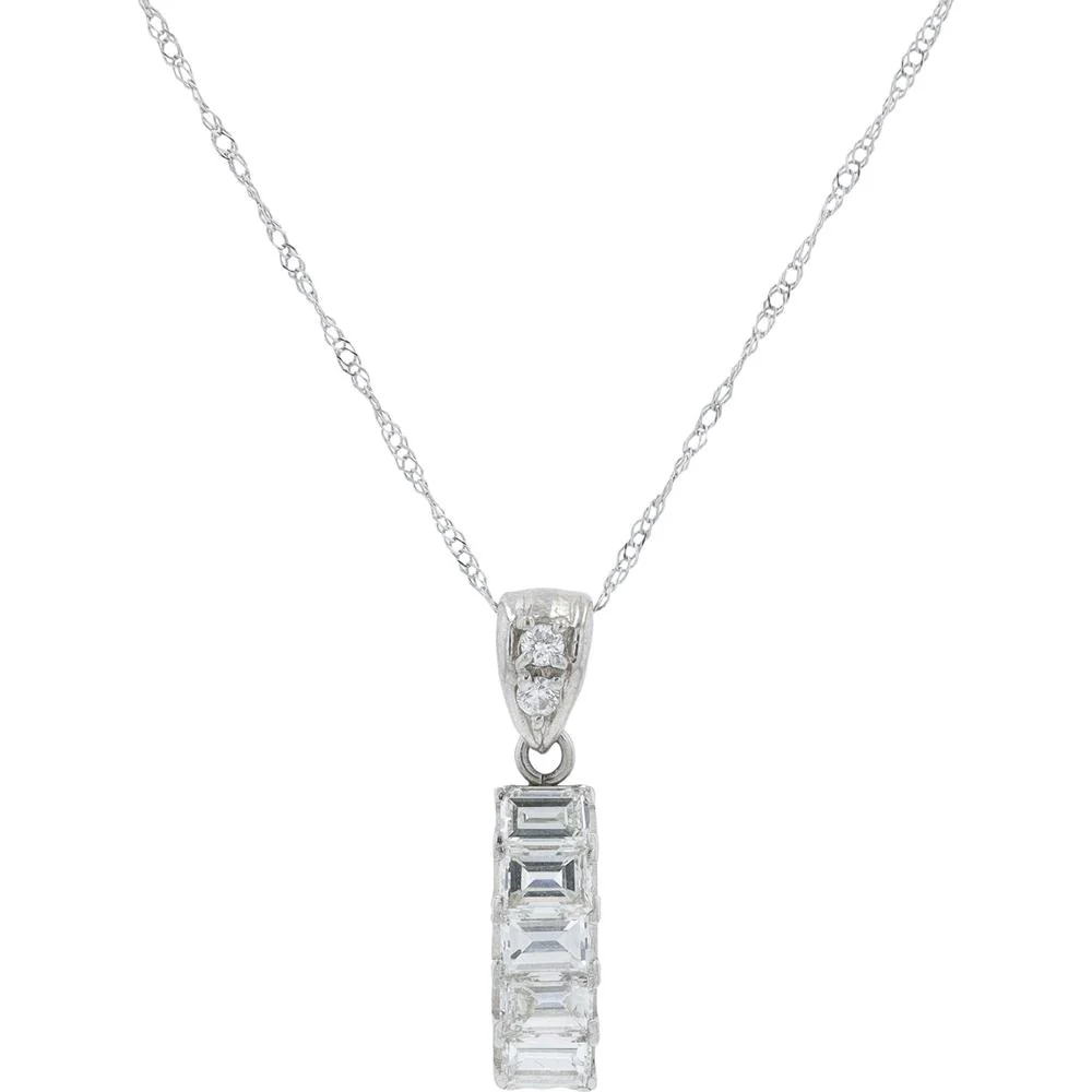 18K White Gold 0.92 Carat Total Weight Radiant - Cut Diamond Pendant Necklace
