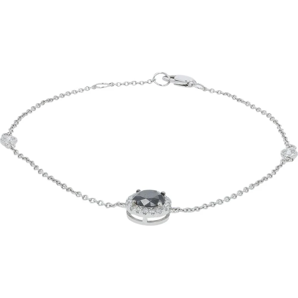 18K White Gold 0.95 Carat Total Diamond Station Bracelet - 0.73 Carat Center Diamond