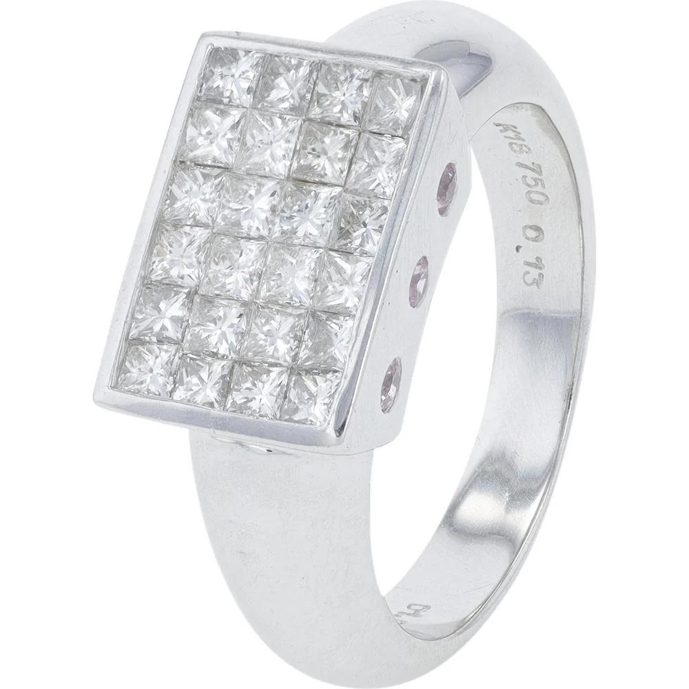 18K White Gold 1.00 Carat Total Weight Princess Cut Diamond Cluster Ring