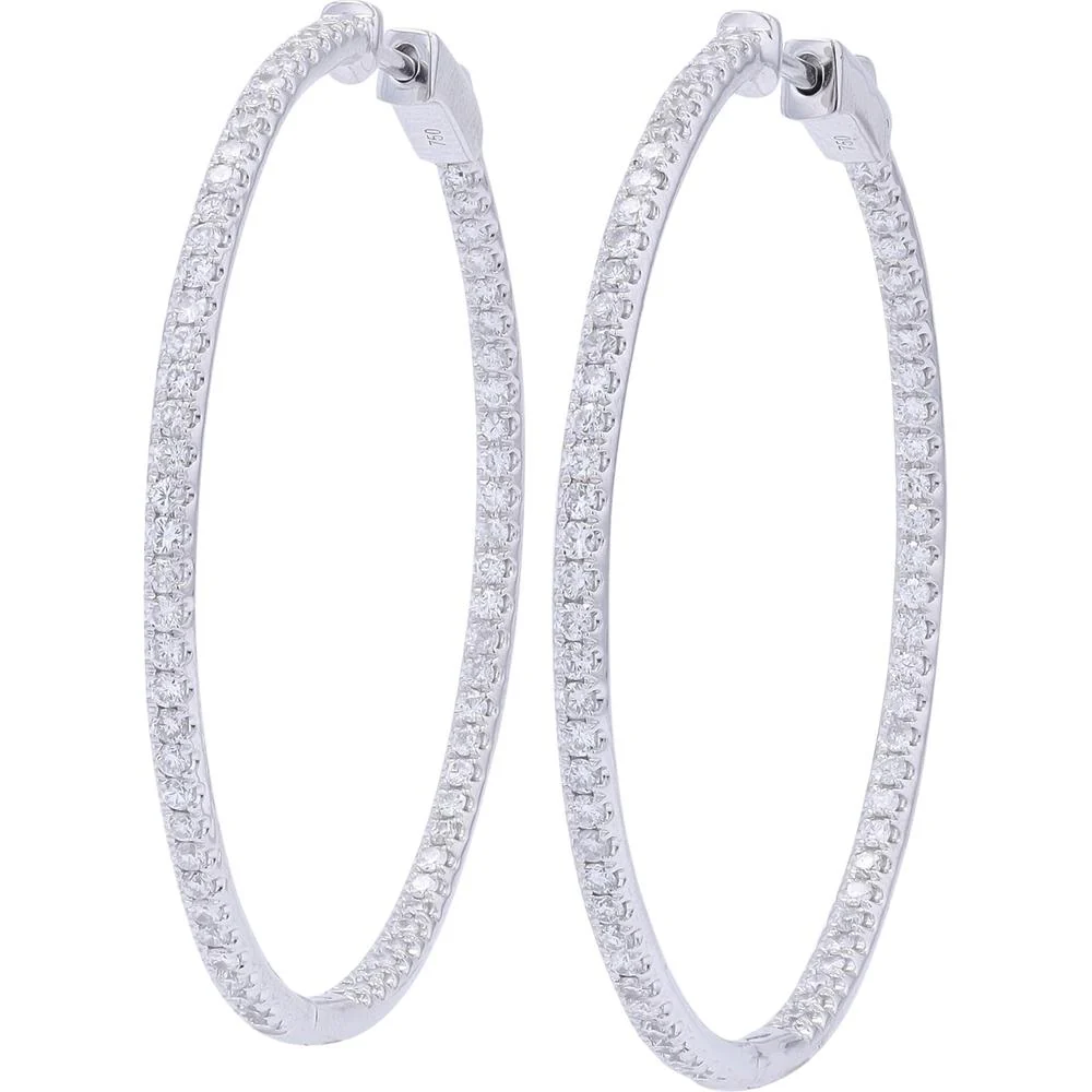 18K White Gold 1.20 Carat Total Weight Inside - Out Diamond Hoop Earrings