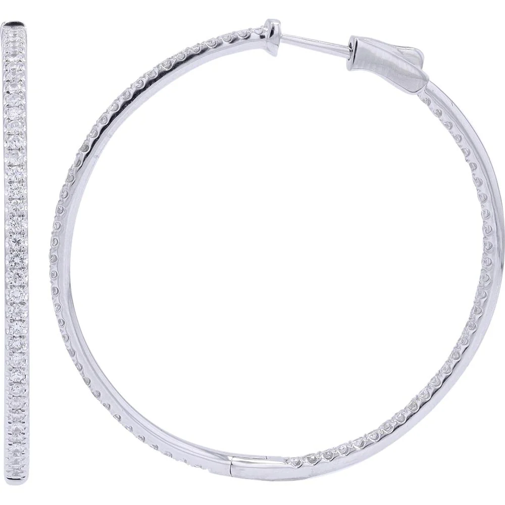 18K White Gold 1.20 Carat Total Weight Inside - Out Diamond Hoop Earrings - Image 2